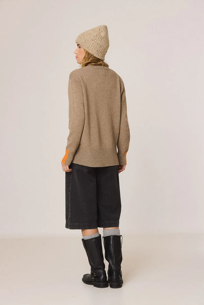 Indi & Cold Knitted Sweater with Color Detail in Taupe