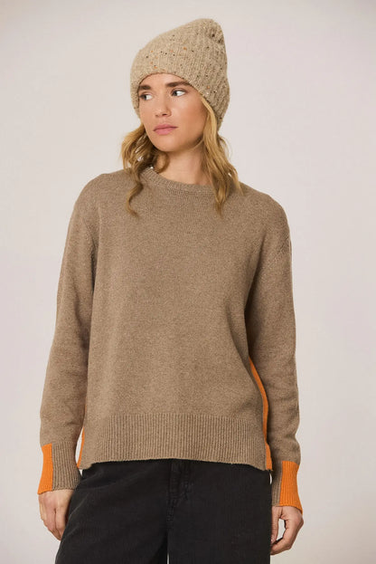 Indi & Cold Knitted Sweater with Color Detail in Taupe