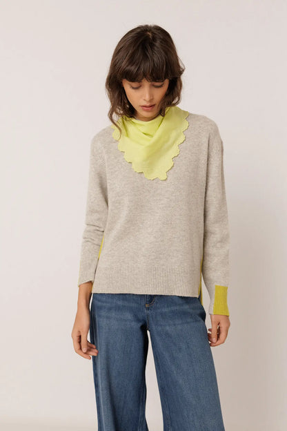 Indi & Cold Knitted Sweater with Color Detail in Grey Melange