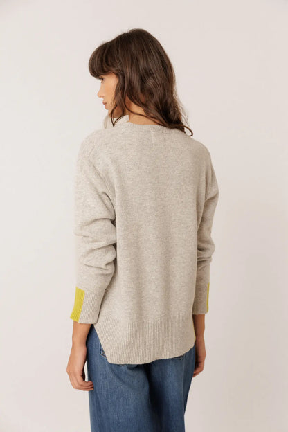 Indi & Cold Knitted Sweater with Color Detail in Grey Melange