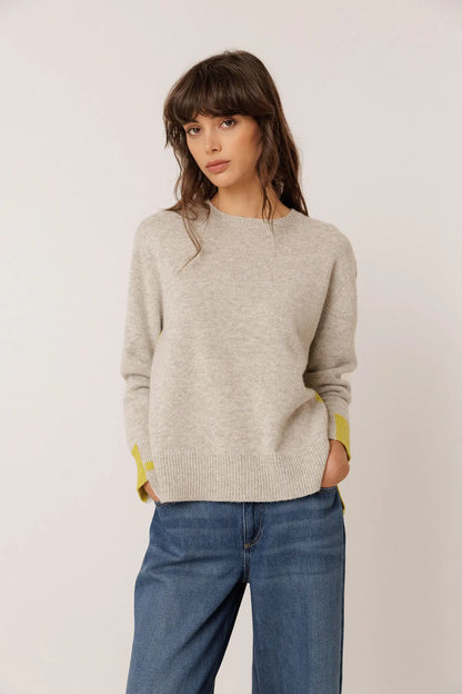 Indi & Cold Knitted Sweater with Color Detail in Grey Melange