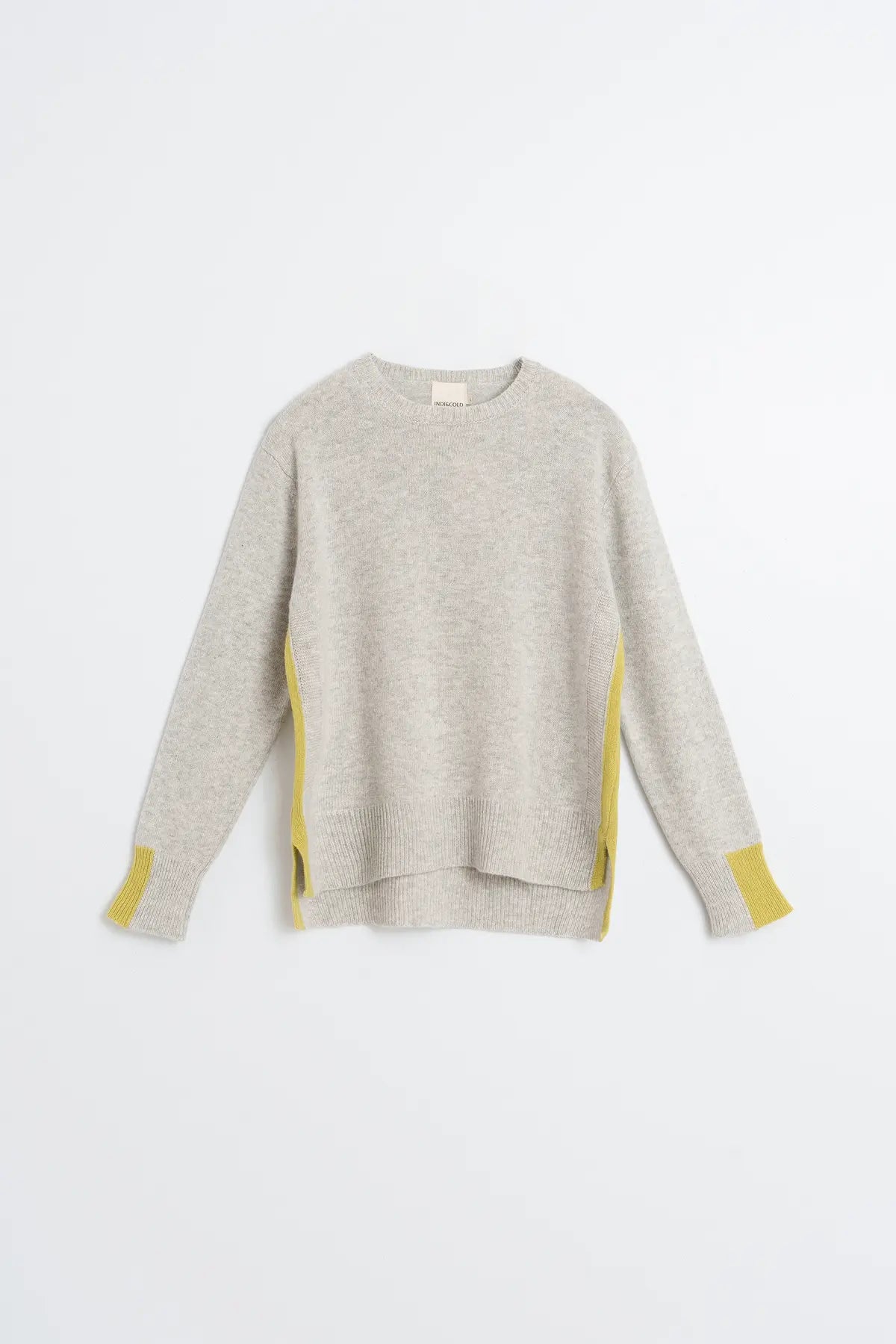 Indi & Cold Knitted Sweater with Color Detail in Grey Melange