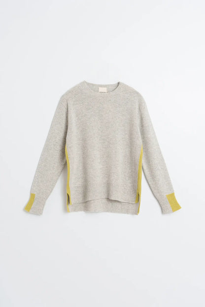 Indi & Cold Knitted Sweater with Color Detail in Grey Melange