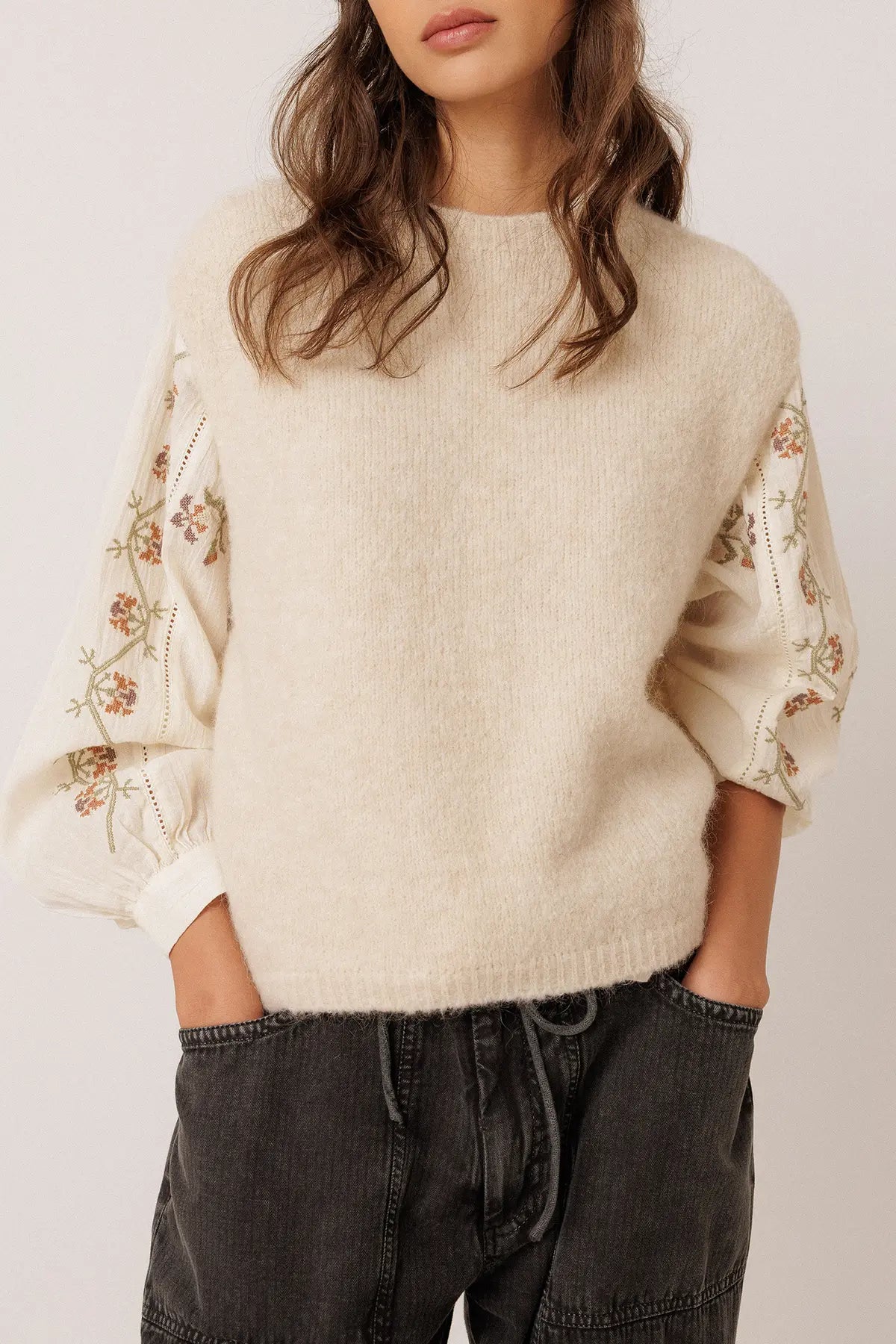 Indi & Cold Sleeveless Knit Vest in Ecru