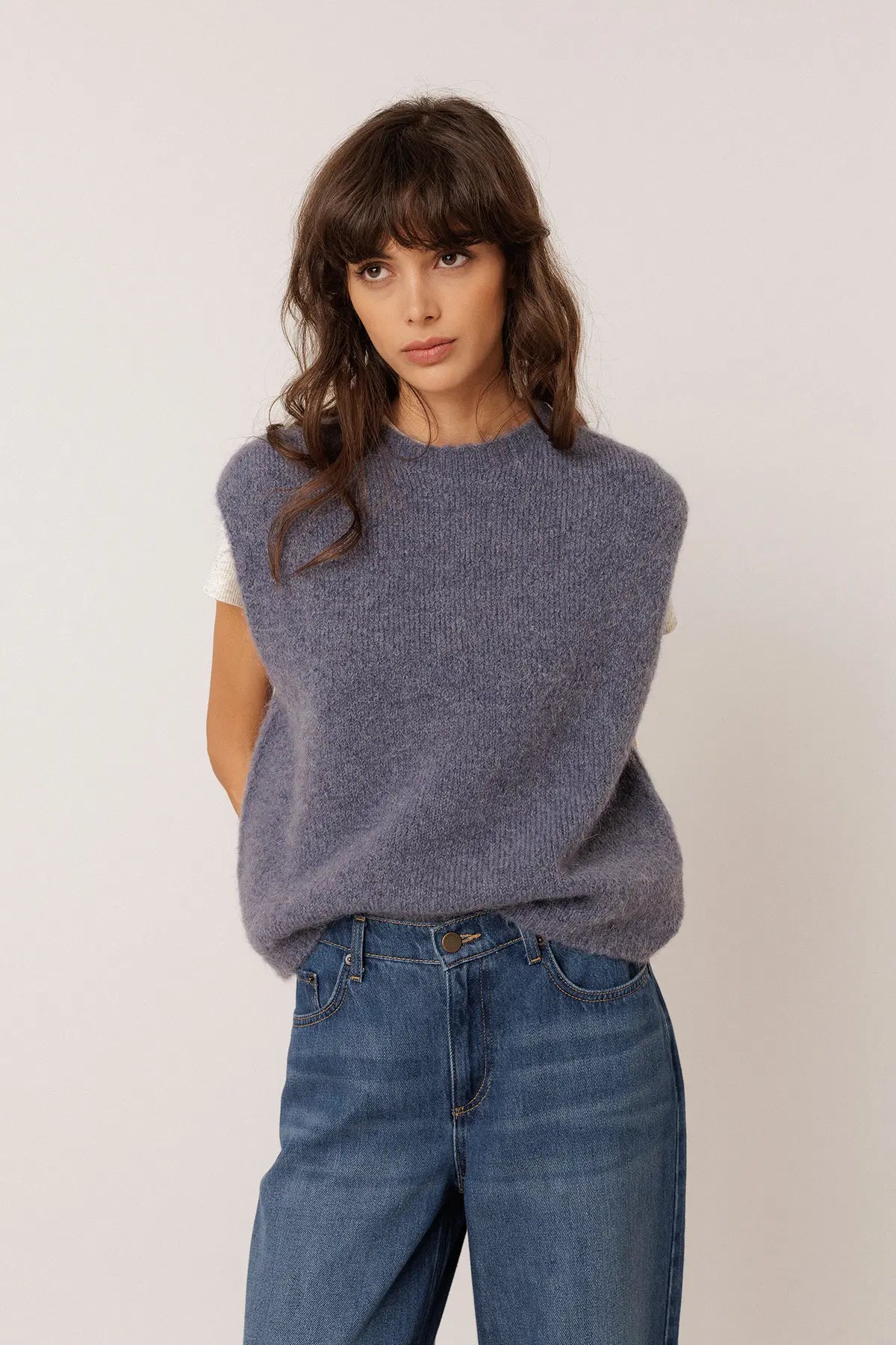Indi & Cold Sleeveless Knit Vest in Blue