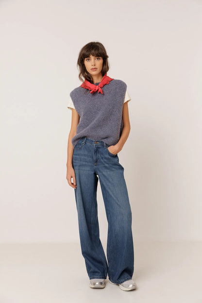 Indi & Cold Sleeveless Knit Vest in Blue