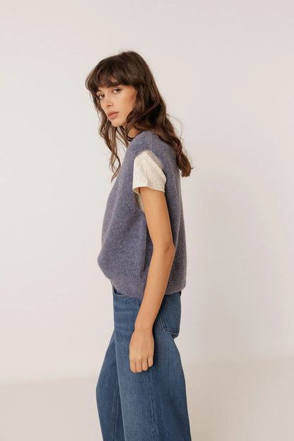Indi & Cold Sleeveless Knit Vest in Blue