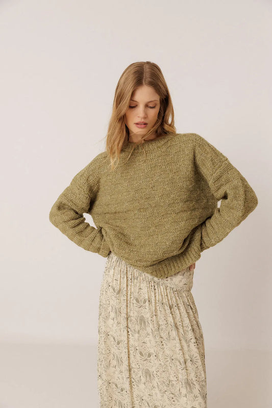 Indi & Cold Textured Knit Sweater in Green