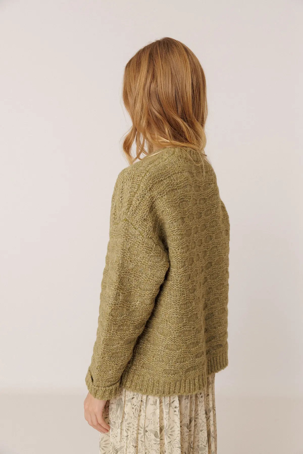 Indi & Cold Textured Knit Sweater in Green