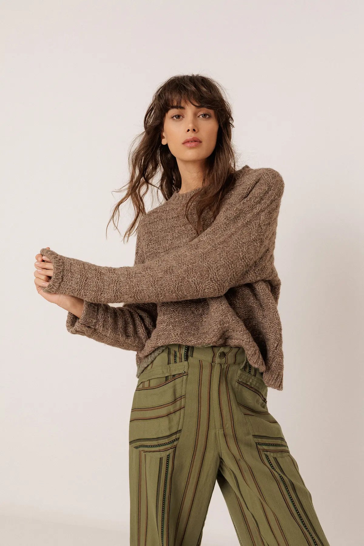 Indi & Cold Textured Knit Sweater in Taupe
