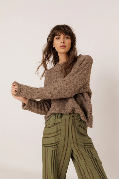 Indi & Cold Textured Knit Sweater in Taupe