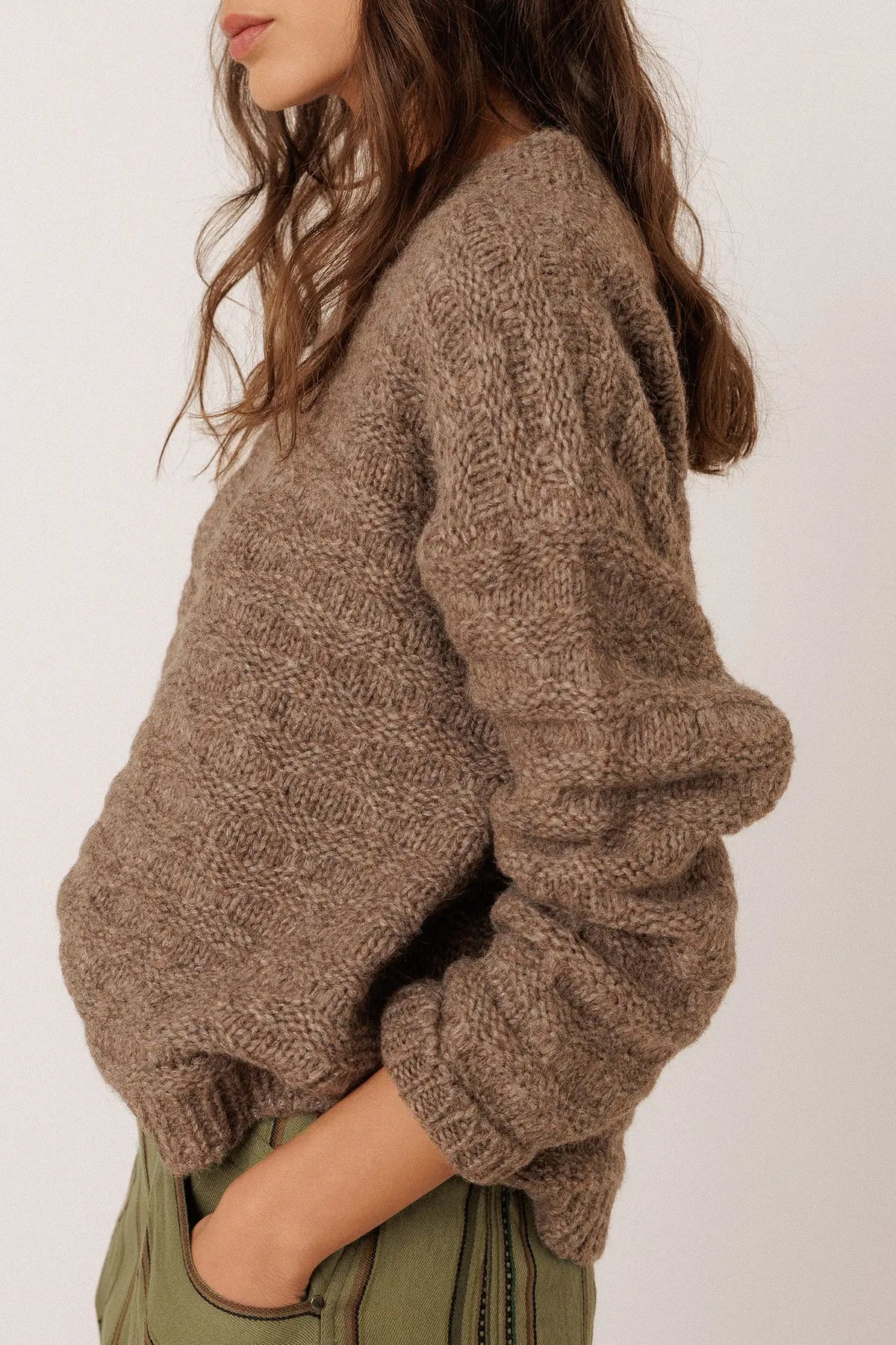 Indi & Cold Textured Knit Sweater in Taupe