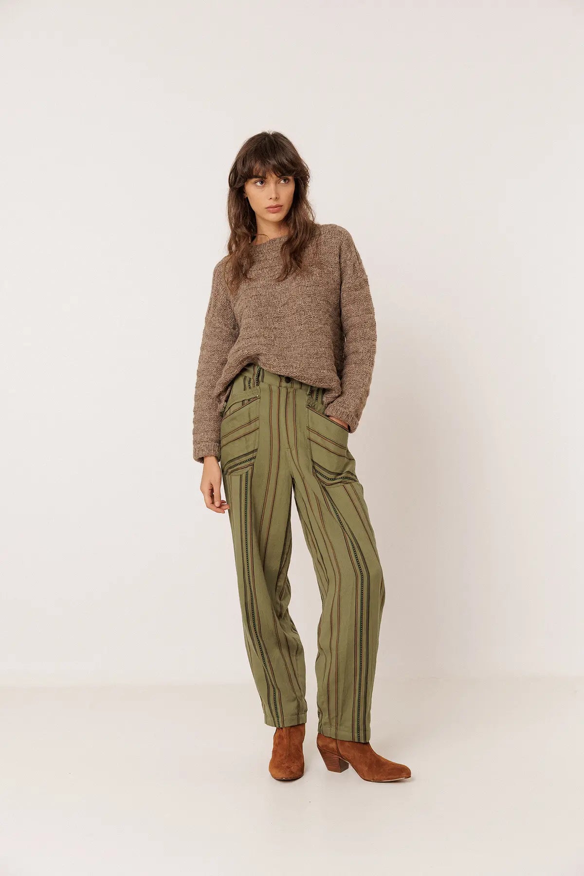 Indi & Cold Textured Knit Sweater in Taupe