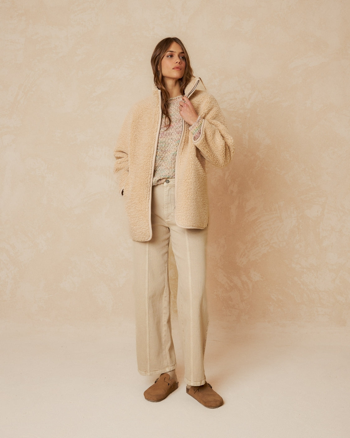 Resersible teddy jacket in Beige | Indi & Cold