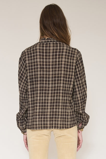 MKT Studio Checked Cotton Blouse in Brown