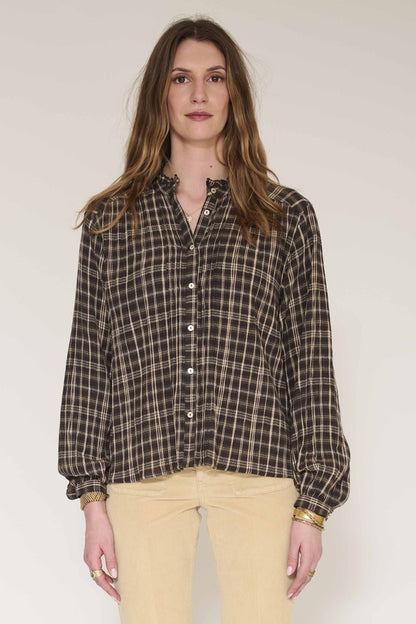 MKT Studio Checked Cotton Blouse in Brown