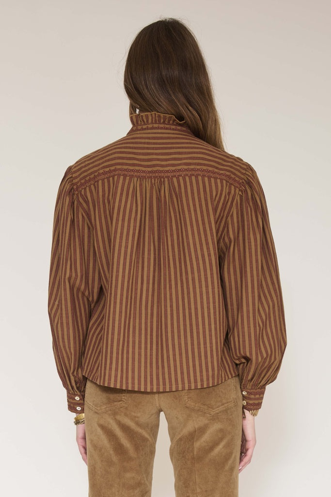 MKT Studio Striped Cotton Blouse in Camel