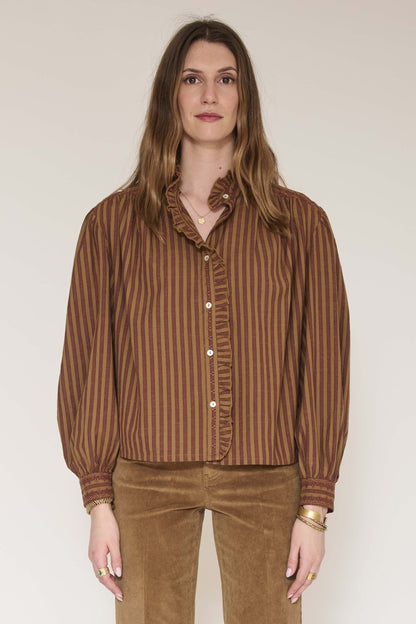 MKT Studio Striped Cotton Blouse in Camel