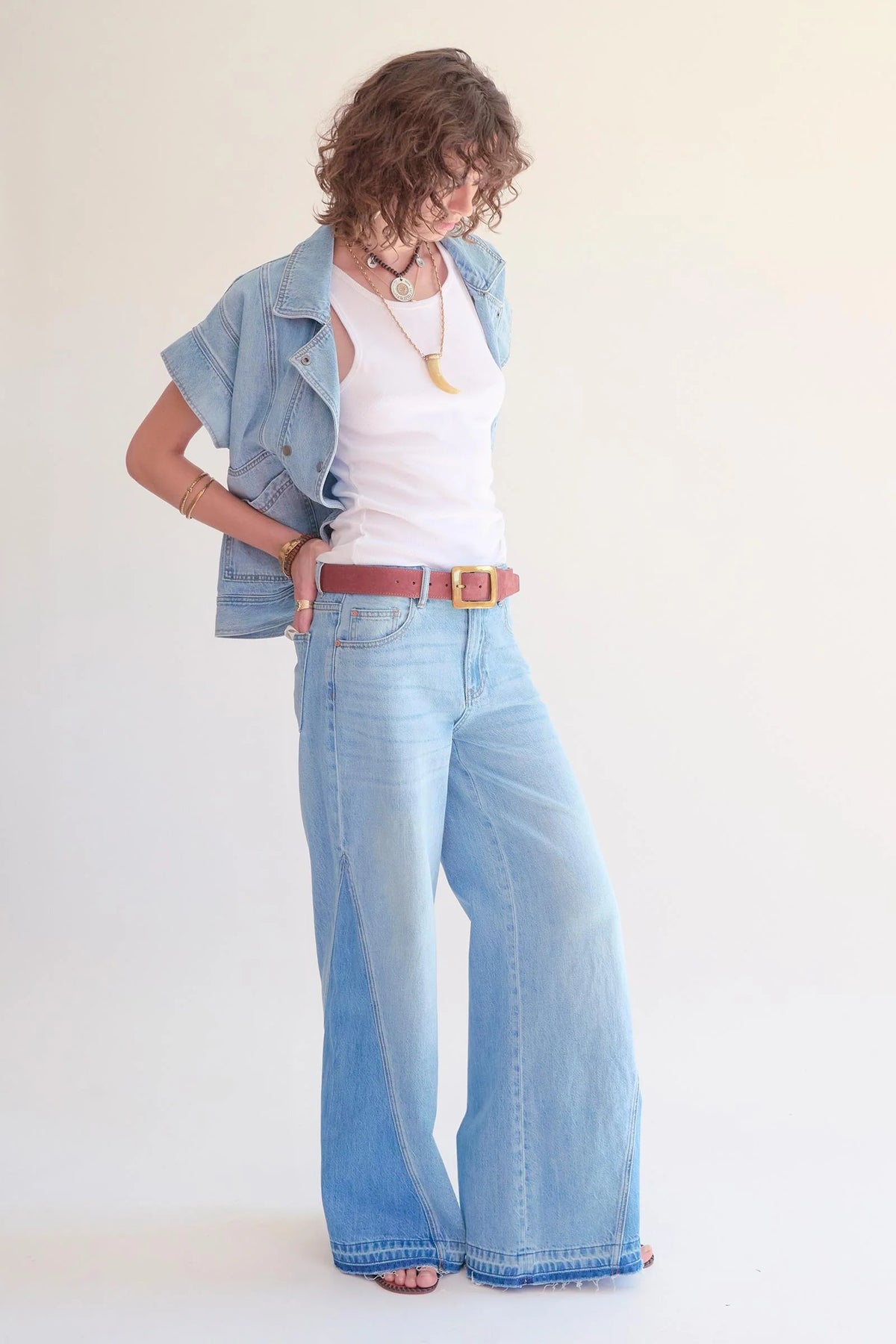 MKT Studio Pamelita High-Waist Wide Flare Jeans in Blue