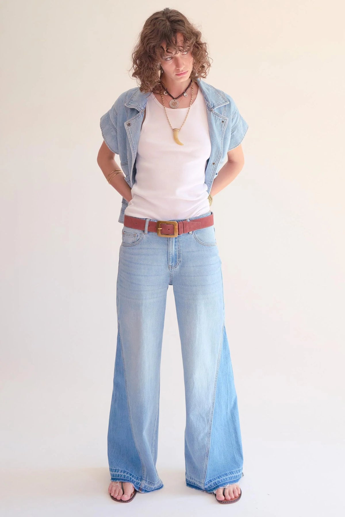 MKT Studio Pamelita High-Waist Wide Flare Jeans in Blue