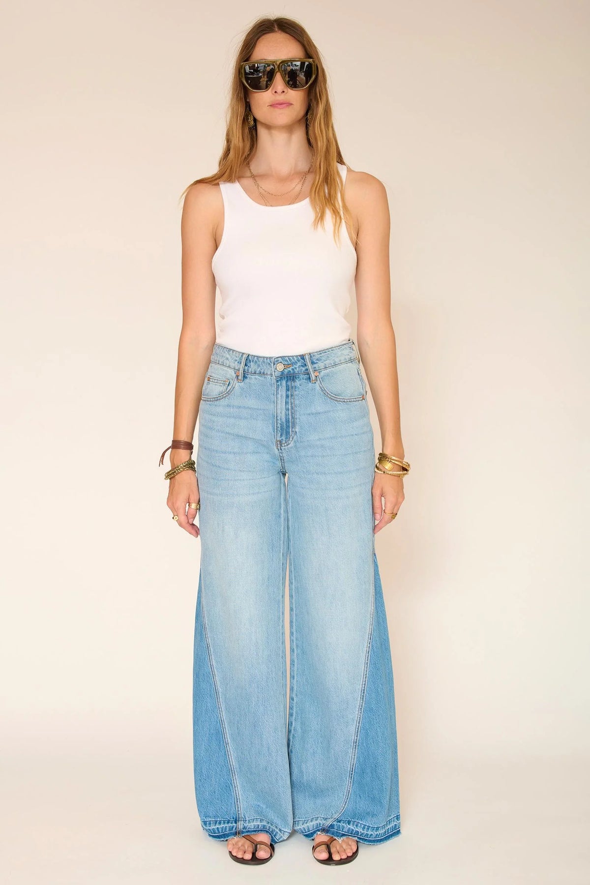 MKT Studio Pamelita High-Waist Wide Flare Jeans in Blue
