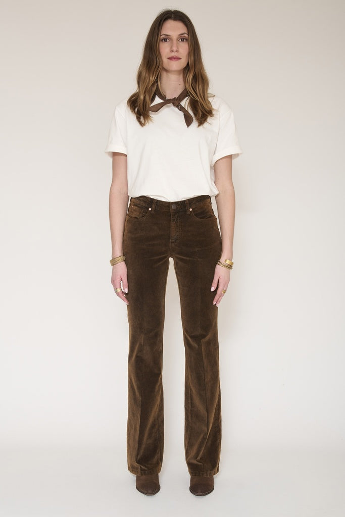 MKT Studio Harley Cotton-Suede Flared Pants in Brown