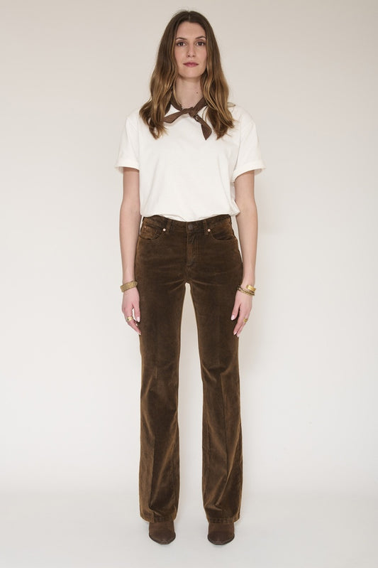 MKT Studio Harley Cotton-Suede Flared Pants in Brown