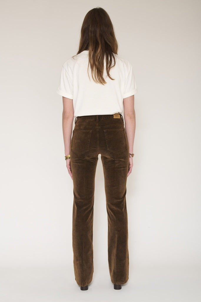 MKT Studio Harley Cotton-Suede Flared Pants in Brown