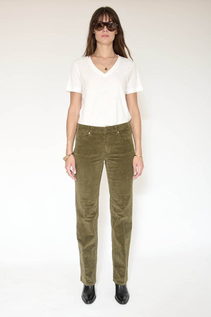 MKT Studio Jagger Velvet Straight Corduroy Pants in Khaki Green