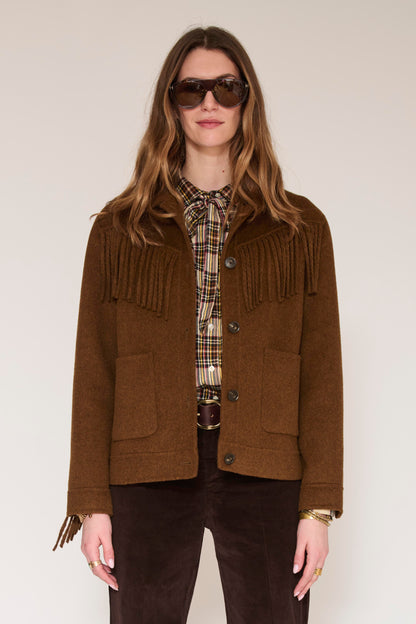 MKT Studio Wool-Blend Fringe Jacket in Camel