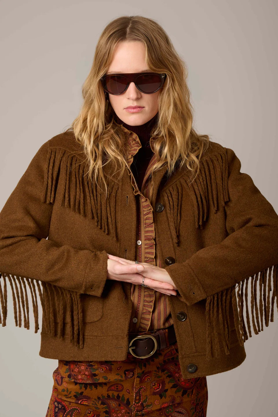 MKT Studio Wool-Blend Fringe Jacket in Camel