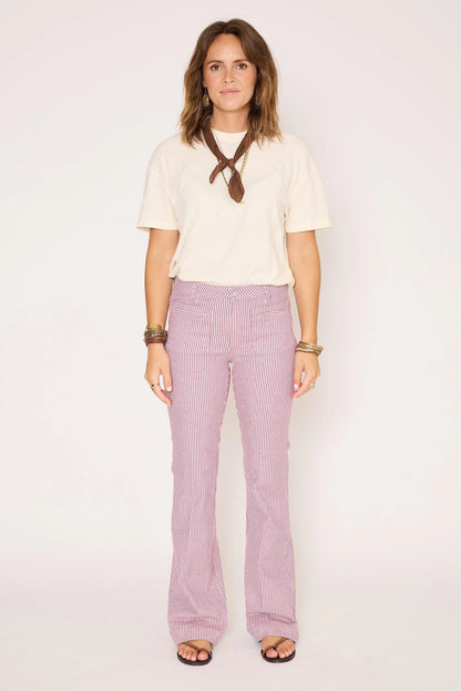 MKT Studio Diana Portofino Striped Flared Pants in Fuchsia Pink