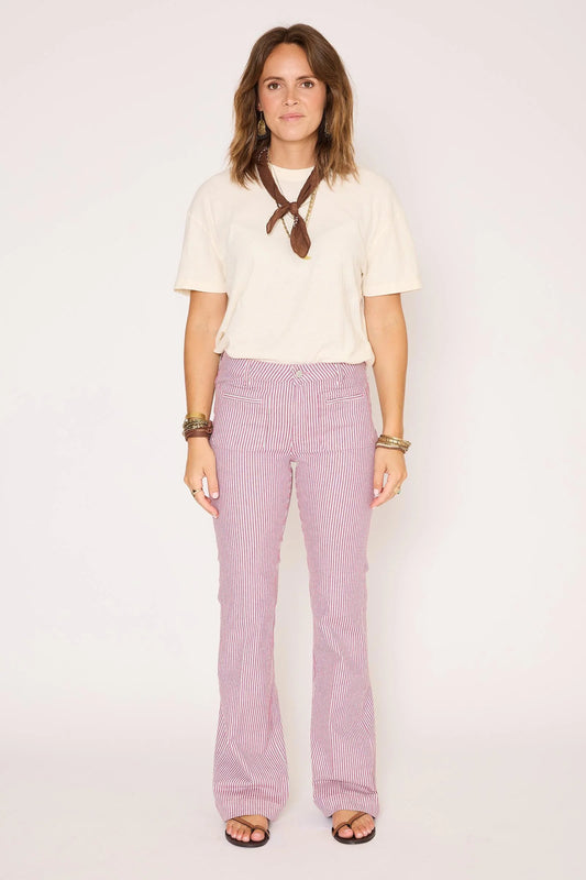 MKT Studio Diana Portofino Striped Flared Pants in Fuchsia Pink