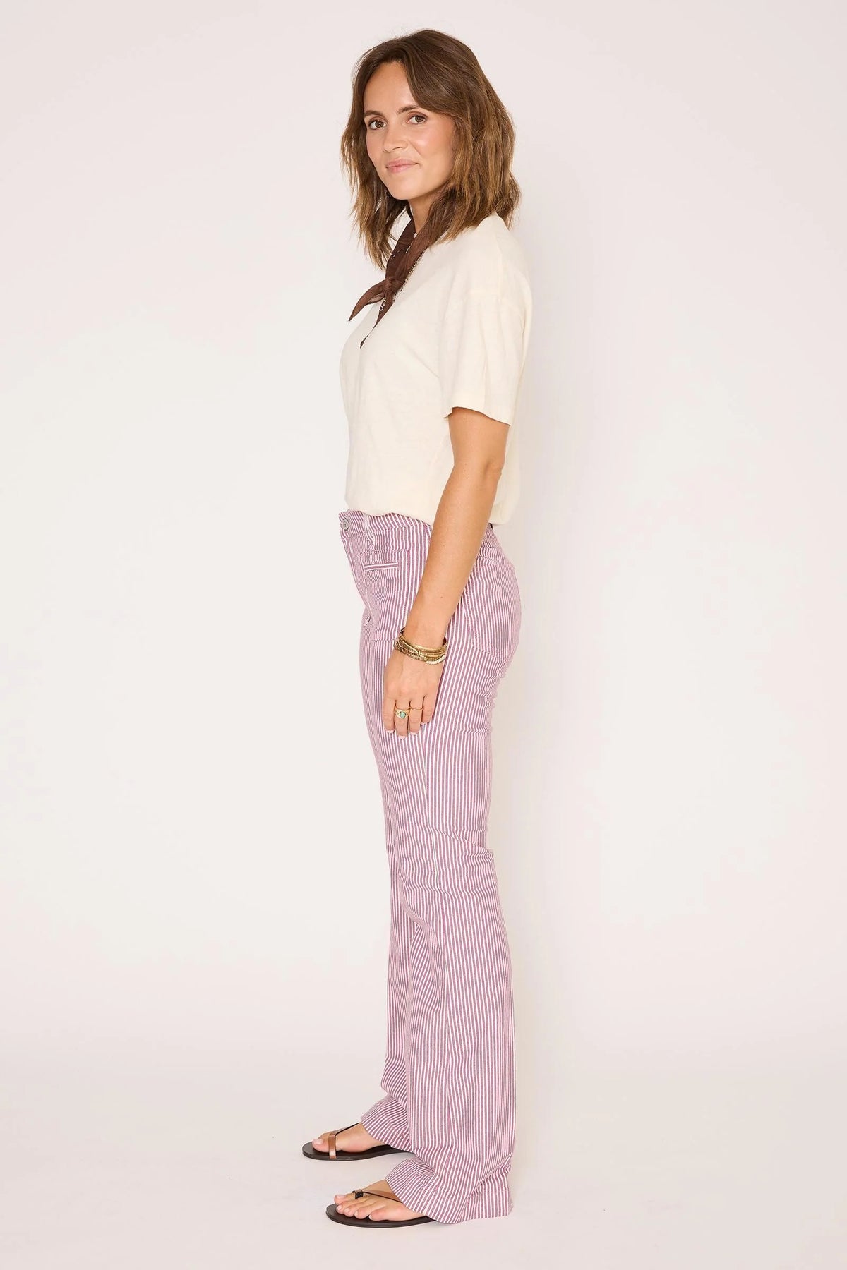 MKT Studio Diana Portofino Striped Flared Pants in Fuchsia Pink