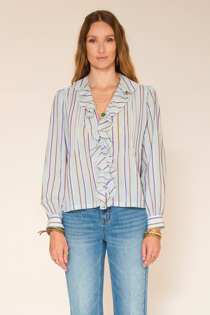 Blouse striped with ruffles in Light blue | MKT studio