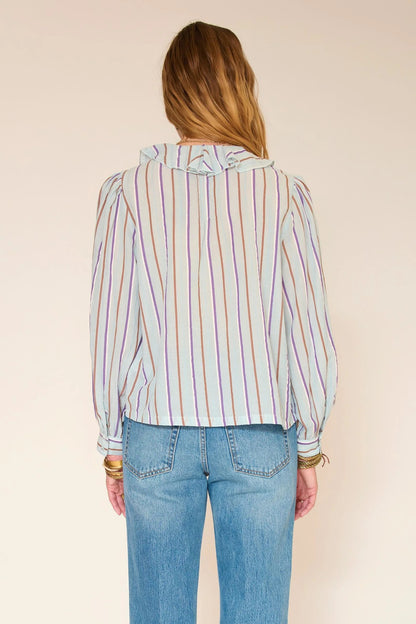 Blouse striped with ruffles in Light blue | MKT studio