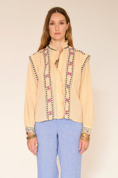 Blouse with embroidery detail in Natural | MKT studio
