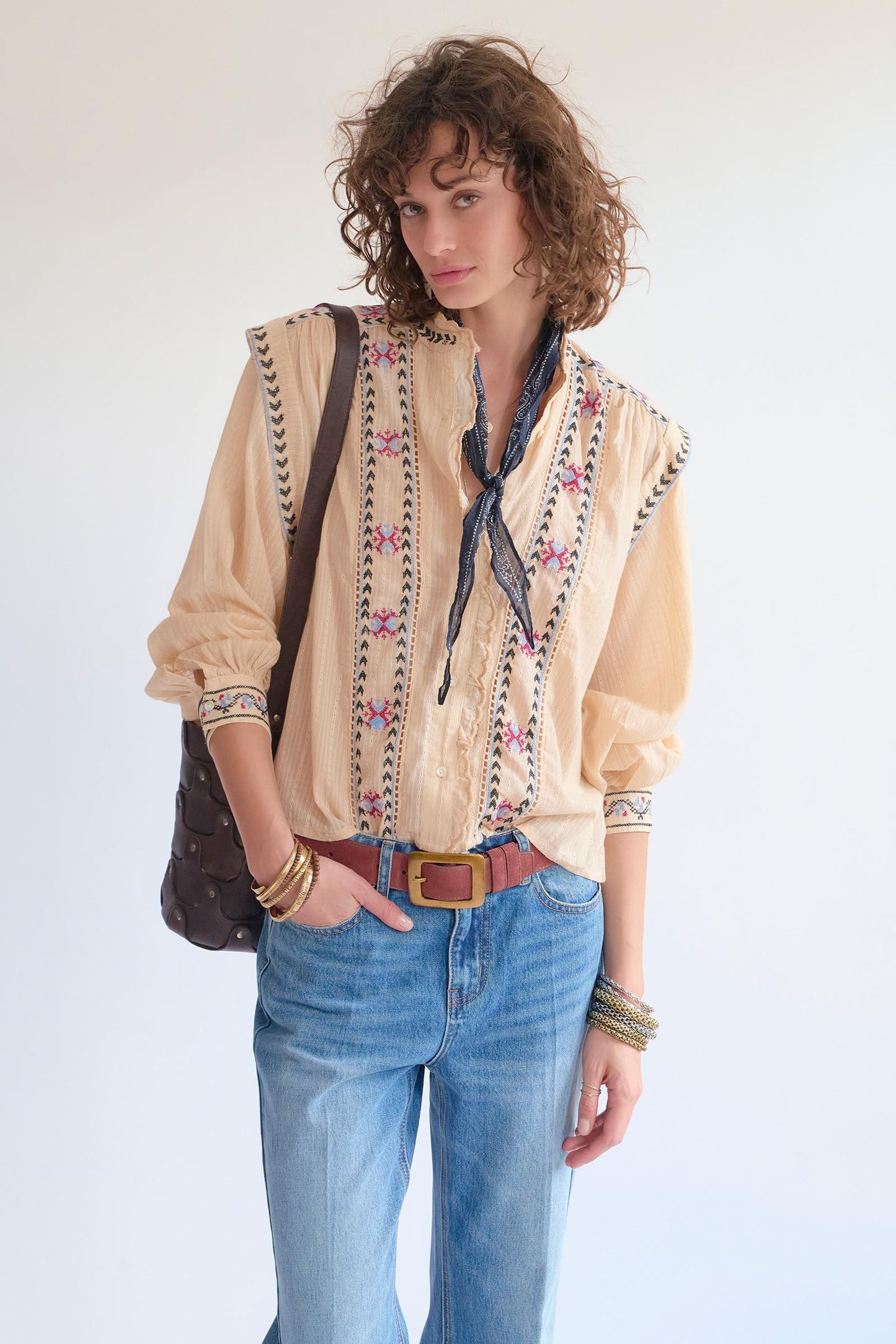 Blouse with embroidery detail in Natural | MKT studio