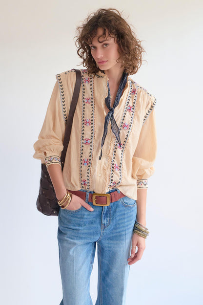 Blouse with embroidery detail in Natural | MKT studio