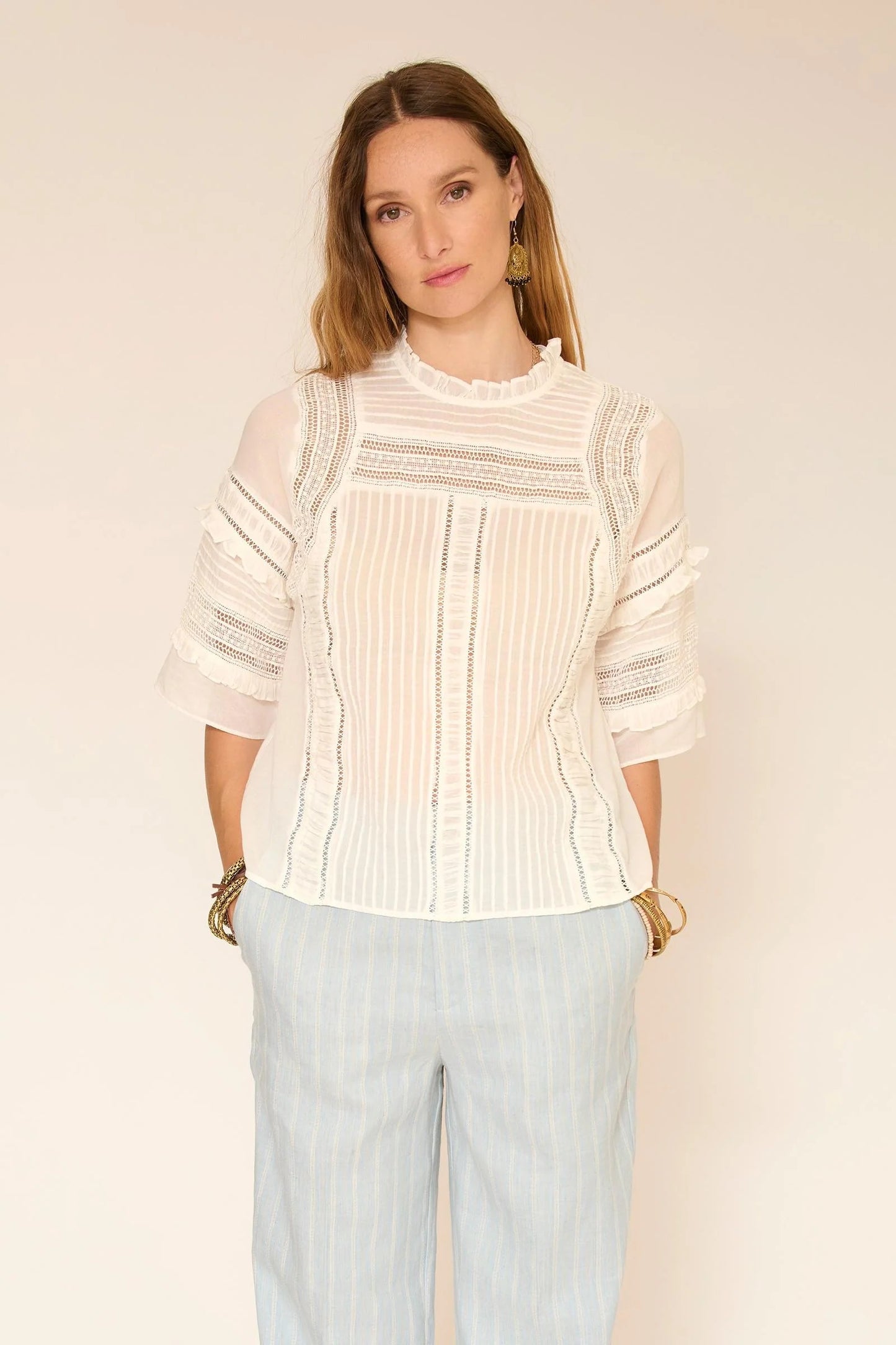 Short sleeve summer blouse in White | MKT studio