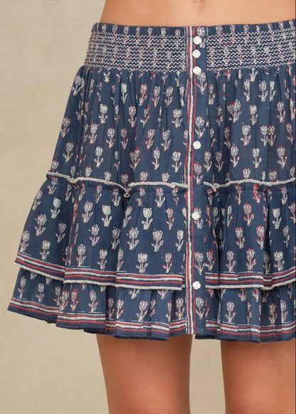 Summer skirt in tulip print in Navy | M.A.B.E.