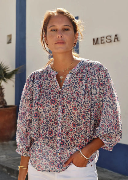 Blouse met bloemenprint in Blue| M.A.B.E.