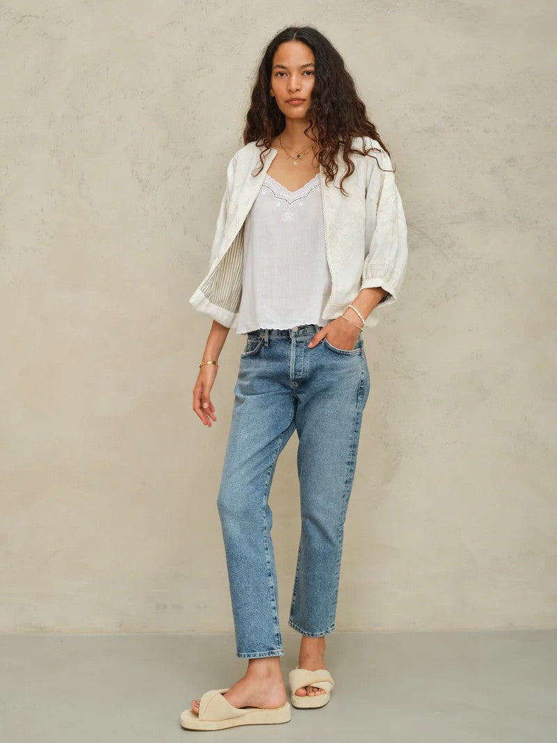 Jasje met bloemenborduursels in Off white | M.A.B.E.