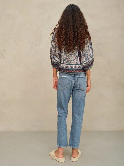Jasje met bloem-blockprint in Navy | M.A.B.E.