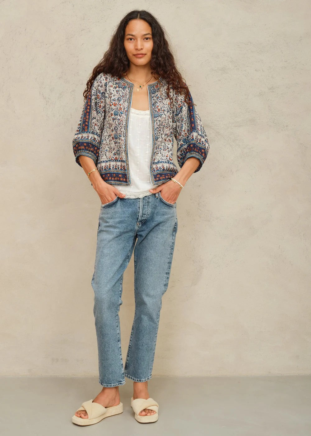 Jasje met bloem-blockprint in Navy | M.A.B.E.