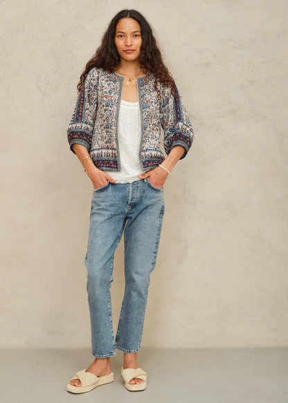Jasje met bloem-blockprint in Navy | M.A.B.E.