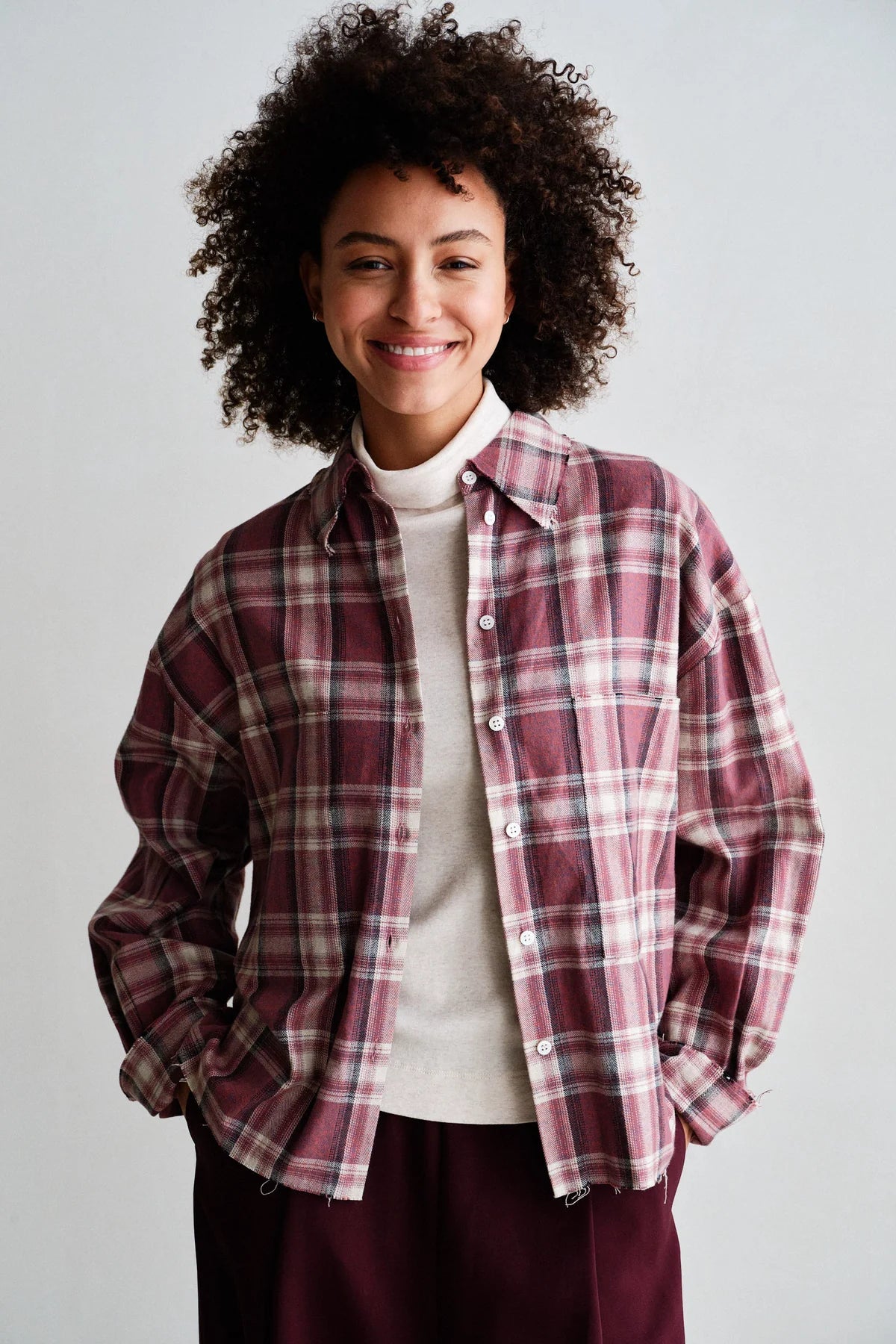 Penn & Ink Checked Cotton Blouse in Red