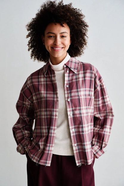 Penn & Ink Checked Cotton Blouse in Red