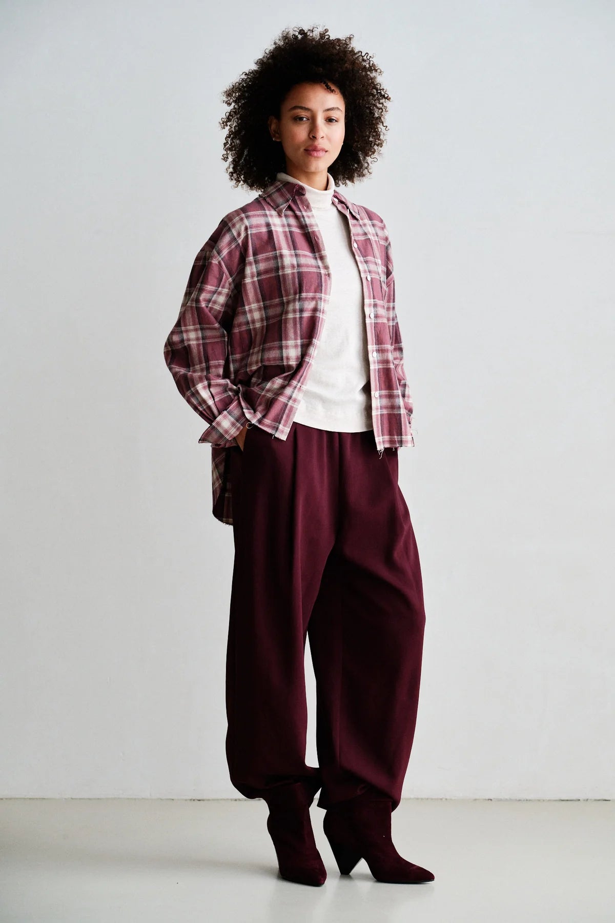 Penn & Ink Checked Cotton Blouse in Red