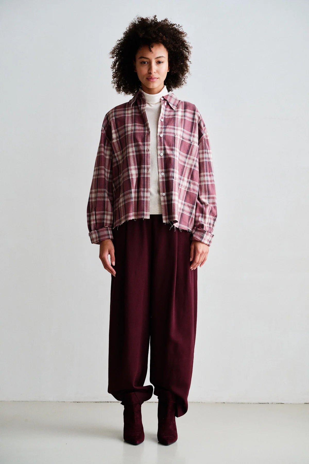 Penn & Ink Checked Cotton Blouse in Red